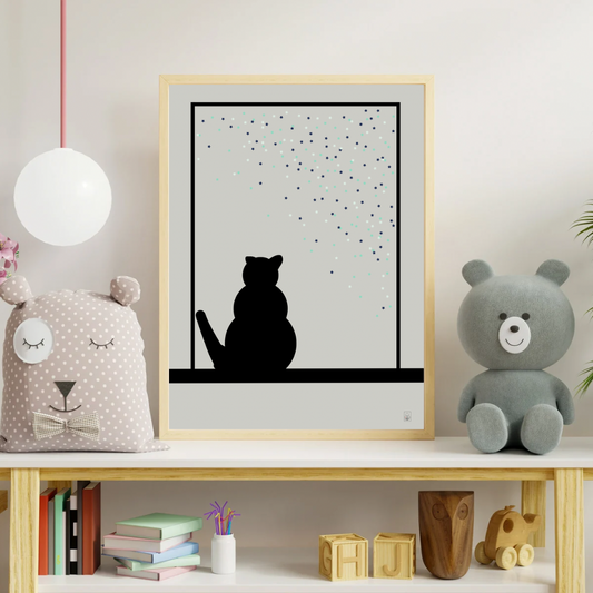 Cute Cat Illustration Poster – 50x70 cm