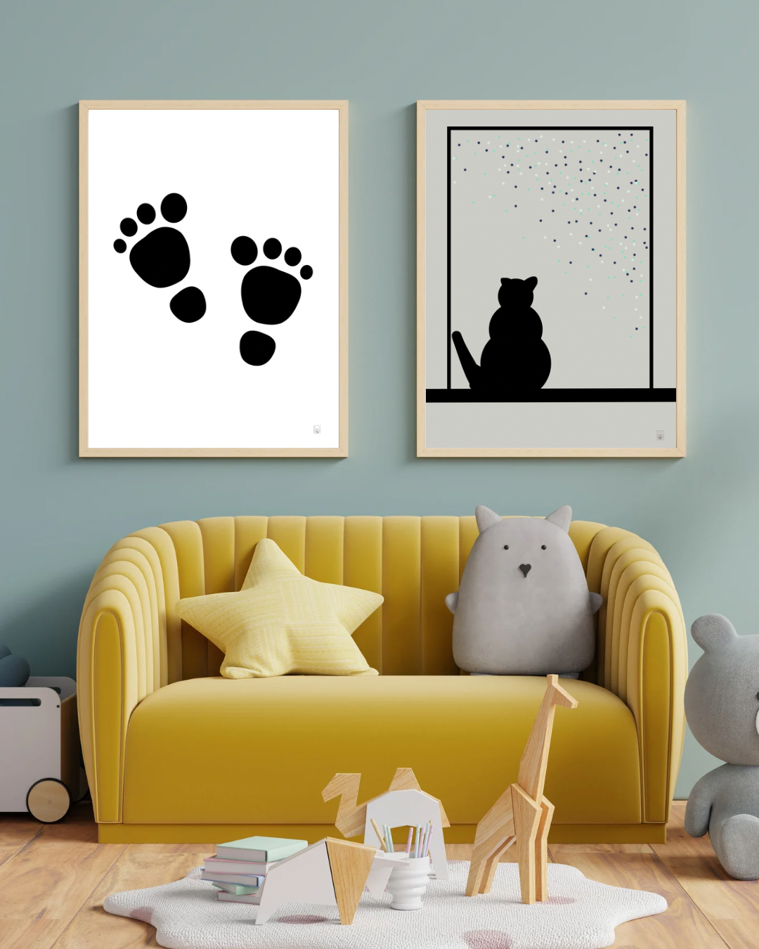 Cute Cat Illustration Poster – 50x70 cm