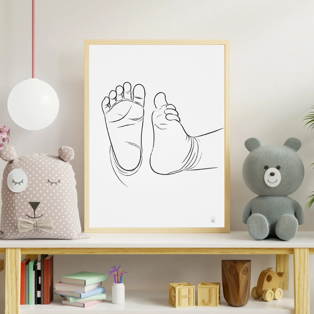 Minimalist Baby Feet Line Art Poster – 50x70 cm