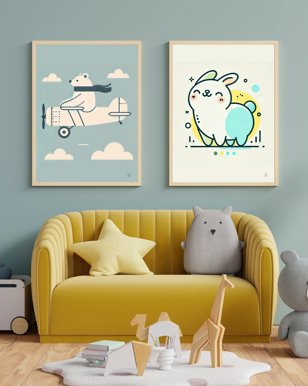 Cute Bear Flying an Airplane Poster – 50x70 cm